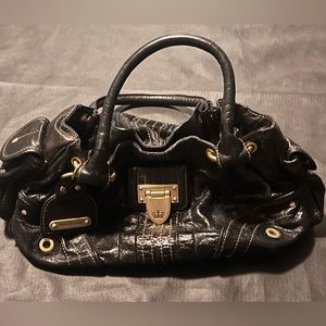 JUICY COUTURE BLACK Bowler Bag Tote Handbag Magnetic Pockets Chunky Hardware